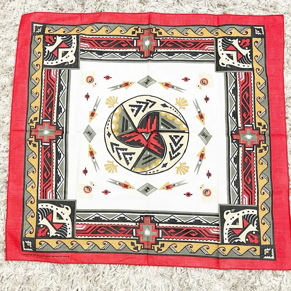 Vintage Wamcraft Bandana RN 14193 Southwestern Aztec Scarf 30x28 Poly/Cotton USA